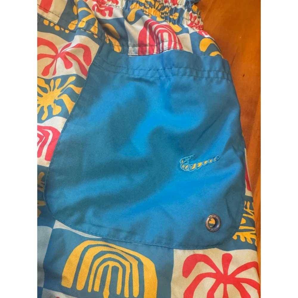 NIKE Men Small Blue Red Yellow Graphic Woven Flow Shorts Beach Festival Swim Y2K - Picture 5 of 6